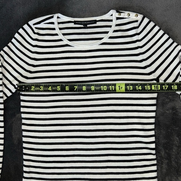 White House Black Market Size M Black & White Striped Long Sleeve Sweater Shirt - Picture 5 of 9